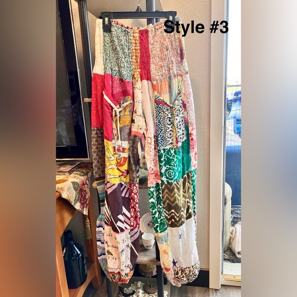 3 PAIRS LEFT- Jessica Taylor EUC Boho Hippie Harem Cotton Patchwork Pants - Picture 2 of 5